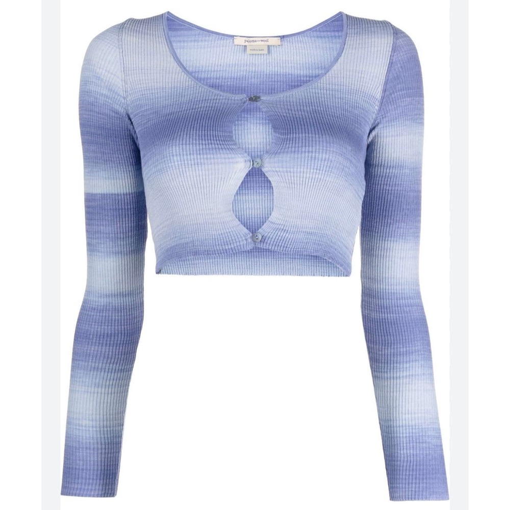 PALOMA WOOL Sweater Womens Medium Blue Sauce Button Ribbed Knit Cropped Top NWT - Picture 3 of 16